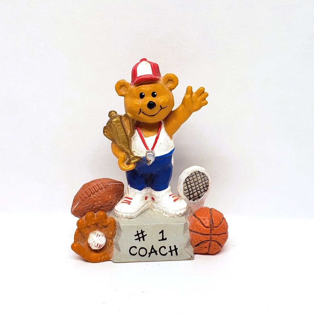 Russ #1 Coach Teddy Bear 3” Figurine Gift Vintage Resin Baseball Football Tennis